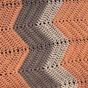 Chevron Knit Blanket in Peach and Gray